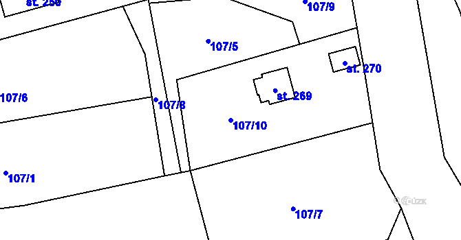 Parcela st. 107/10 v KÚ Bocanovice, Katastrální mapa