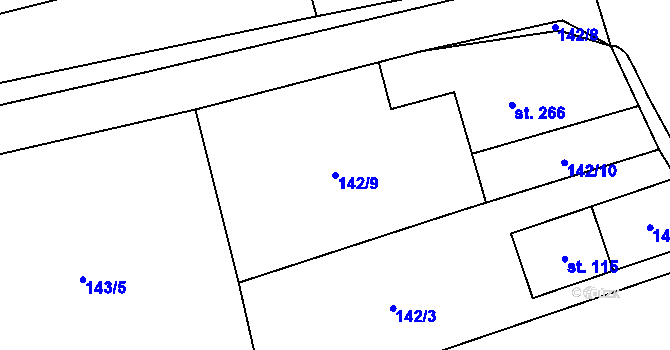 Parcela st. 142/9 v KÚ Bocanovice, Katastrální mapa