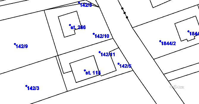 Parcela st. 142/11 v KÚ Bocanovice, Katastrální mapa
