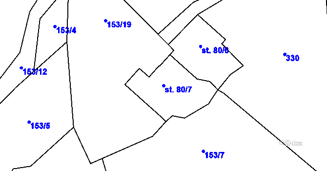 Parcela st. 80/7 v KÚ Bocanovice, Katastrální mapa