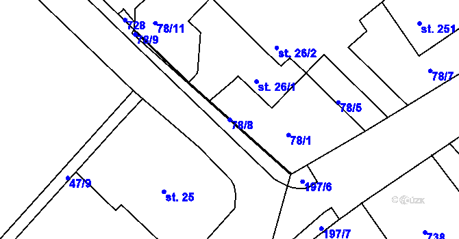 Parcela st. 78/8 v KÚ Bocanovice, Katastrální mapa