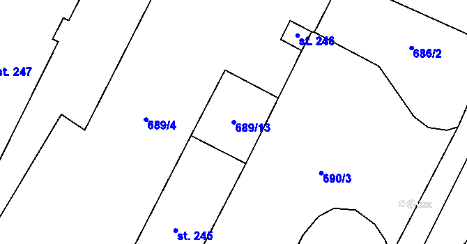 Parcela st. 689/13 v KÚ Bocanovice, Katastrální mapa