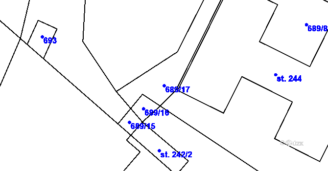 Parcela st. 689/17 v KÚ Bocanovice, Katastrální mapa