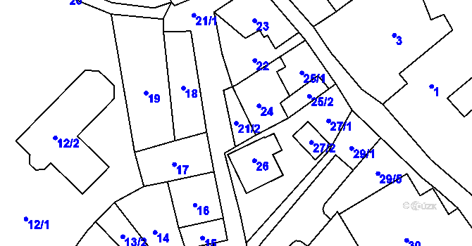 Parcela st. 21/2 v KÚ Jablunkov, Katastrální mapa