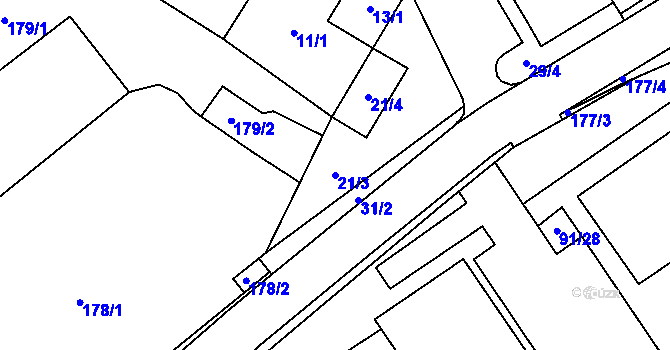 Parcela st. 21/3 v KÚ Jablunkov, Katastrální mapa