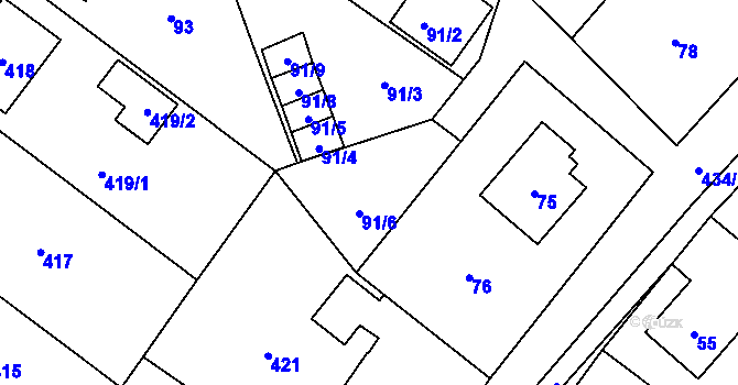 Parcela st. 91/6 v KÚ Jablunkov, Katastrální mapa