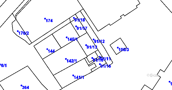 Parcela st. 91/13 v KÚ Jablunkov, Katastrální mapa