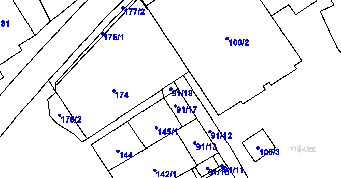 Parcela st. 91/18 v KÚ Jablunkov, Katastrální mapa