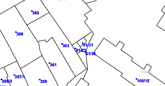 Parcela st. 91/21 v KÚ Jablunkov, Katastrální mapa