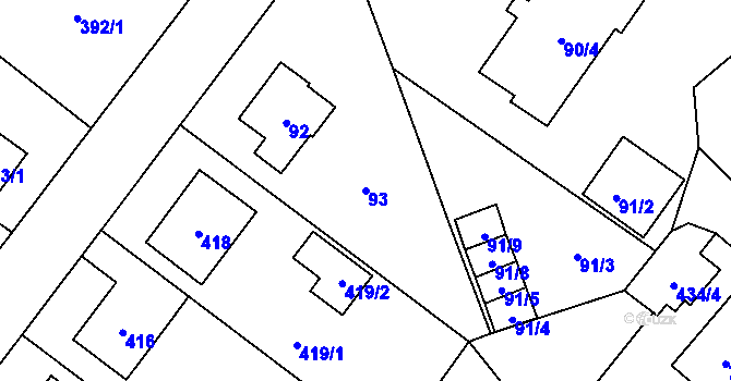 Parcela st. 93 v KÚ Jablunkov, Katastrální mapa