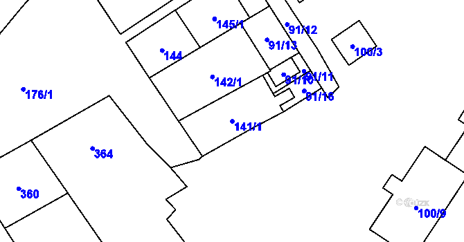 Parcela st. 141/1 v KÚ Jablunkov, Katastrální mapa
