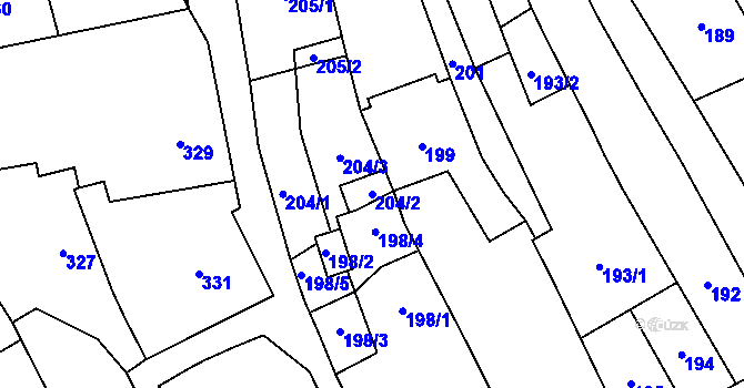 Parcela st. 204/2 v KÚ Jablunkov, Katastrální mapa