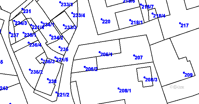 Parcela st. 206/1 v KÚ Jablunkov, Katastrální mapa