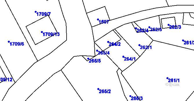 Parcela st. 265/4 v KÚ Jablunkov, Katastrální mapa