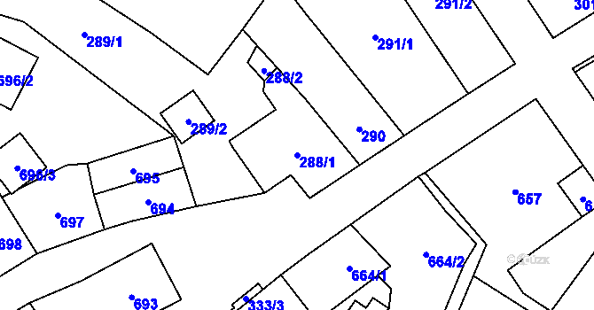 Parcela st. 288/1 v KÚ Jablunkov, Katastrální mapa