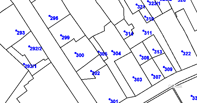 Parcela st. 305 v KÚ Jablunkov, Katastrální mapa