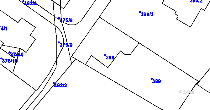 Parcela st. 388 v KÚ Jablunkov, Katastrální mapa