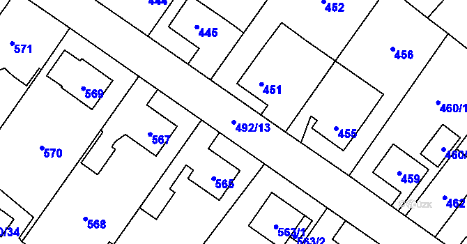 Parcela st. 492/13 v KÚ Jablunkov, Katastrální mapa