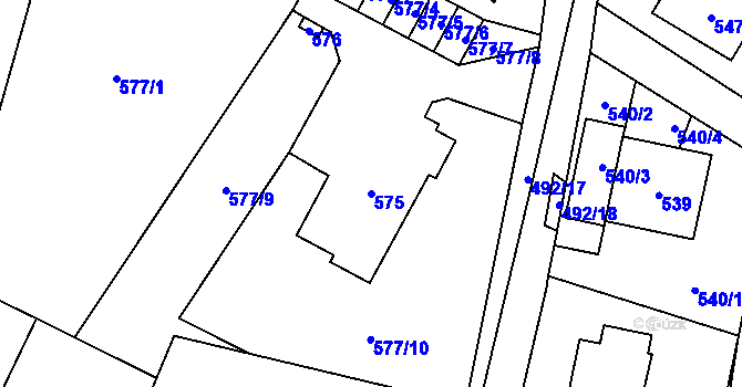 Parcela st. 575 v KÚ Jablunkov, Katastrální mapa