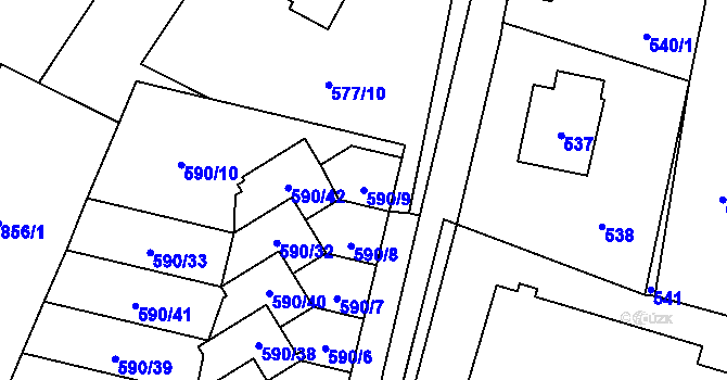 Parcela st. 590/9 v KÚ Jablunkov, Katastrální mapa