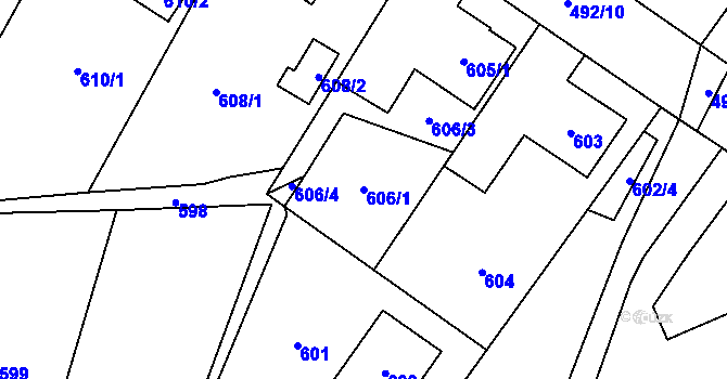 Parcela st. 606/1 v KÚ Jablunkov, Katastrální mapa
