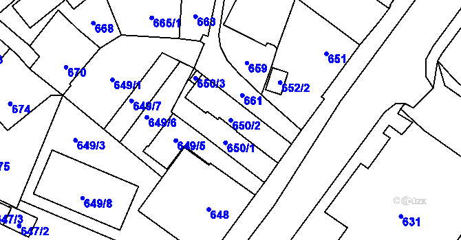 Parcela st. 650/2 v KÚ Jablunkov, Katastrální mapa