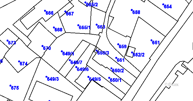 Parcela st. 650/3 v KÚ Jablunkov, Katastrální mapa