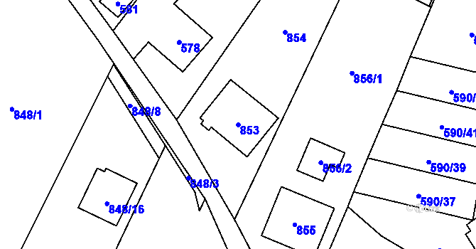 Parcela st. 853 v KÚ Jablunkov, Katastrální mapa