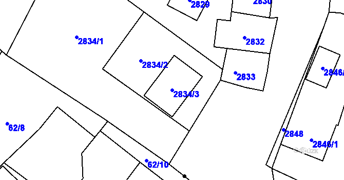 Parcela st. 2834/3 v KÚ Jablunkov, Katastrální mapa