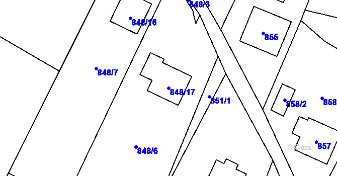 Parcela st. 848/17 v KÚ Jablunkov, Katastrální mapa