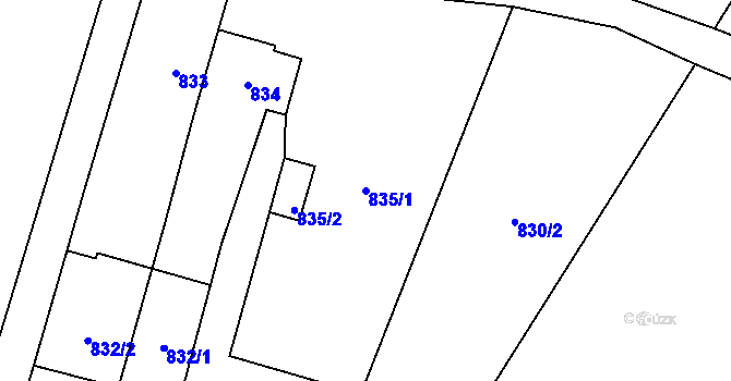 Parcela st. 835/1 v KÚ Jablunkov, Katastrální mapa