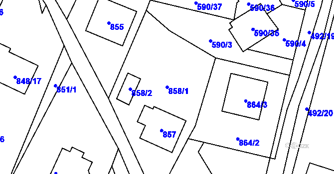 Parcela st. 858/1 v KÚ Jablunkov, Katastrální mapa