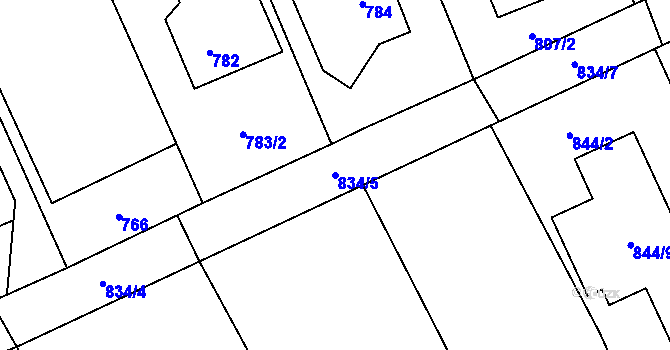Parcela st. 834/5 v KÚ Návsí, Katastrální mapa