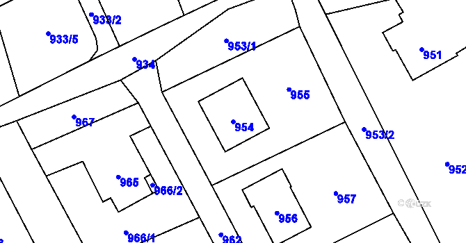 Parcela st. 954 v KÚ Návsí, Katastrální mapa