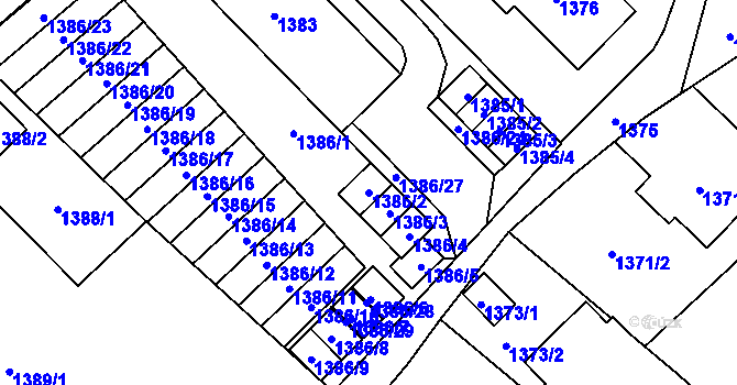 Parcela st. 1386/2 v KÚ Návsí, Katastrální mapa