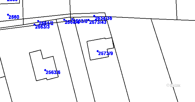 Parcela st. 2573/9 v KÚ Návsí, Katastrální mapa