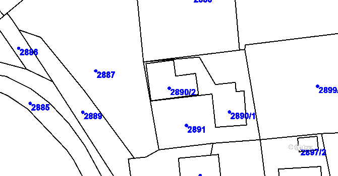Parcela st. 2890/2 v KÚ Návsí, Katastrální mapa