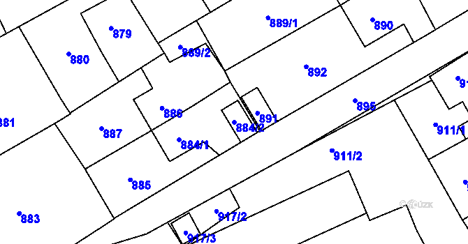 Parcela st. 884/2 v KÚ Návsí, Katastrální mapa