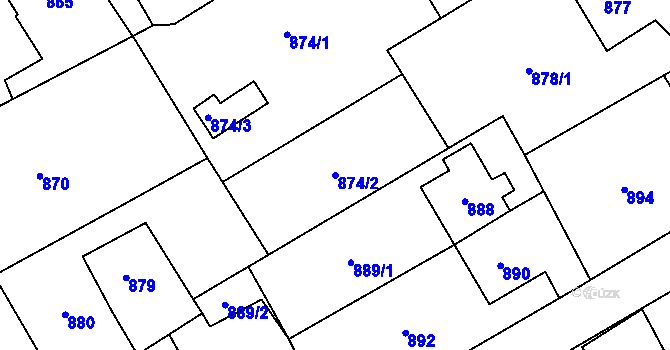 Parcela st. 874/2 v KÚ Návsí, Katastrální mapa
