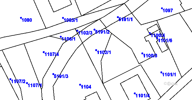Parcela st. 1102/1 v KÚ Návsí, Katastrální mapa