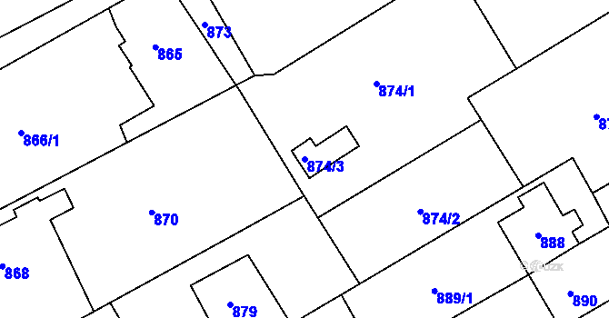 Parcela st. 874/3 v KÚ Návsí, Katastrální mapa