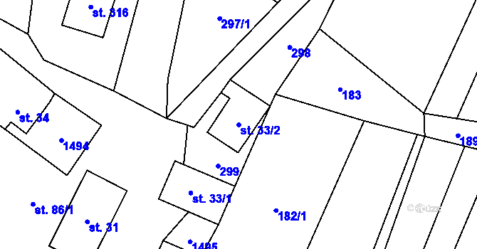 Parcela st. 33/2 v KÚ Písečná u Jablunkova, Katastrální mapa