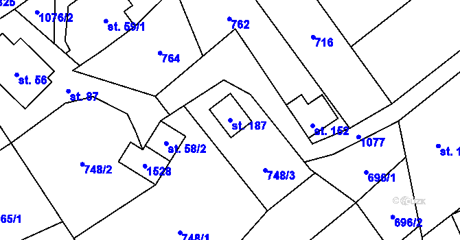 Parcela st. 187 v KÚ Písečná u Jablunkova, Katastrální mapa