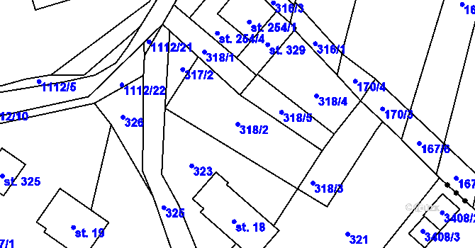 Parcela st. 318/2 v KÚ Písečná u Jablunkova, Katastrální mapa