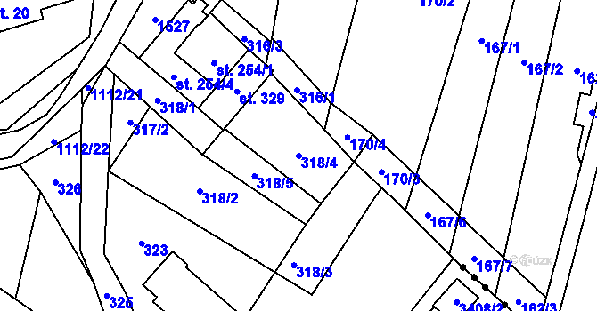 Parcela st. 318/4 v KÚ Písečná u Jablunkova, Katastrální mapa
