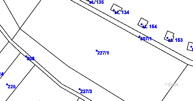 Parcela st. 227/1 v KÚ Jackov, Katastrální mapa