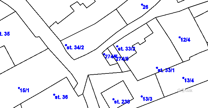 Parcela st. 274/7 v KÚ Jackov, Katastrální mapa