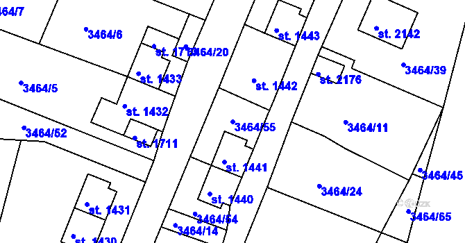 Parcela st. 3464/55 v KÚ Jáchymov, Katastrální mapa