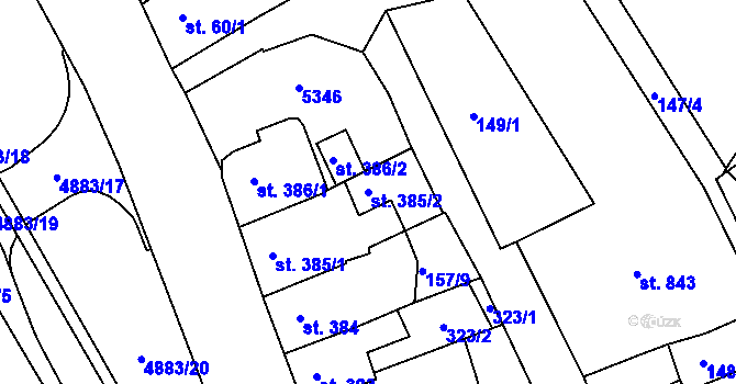 Parcela st. 385/2 v KÚ Jáchymov, Katastrální mapa
