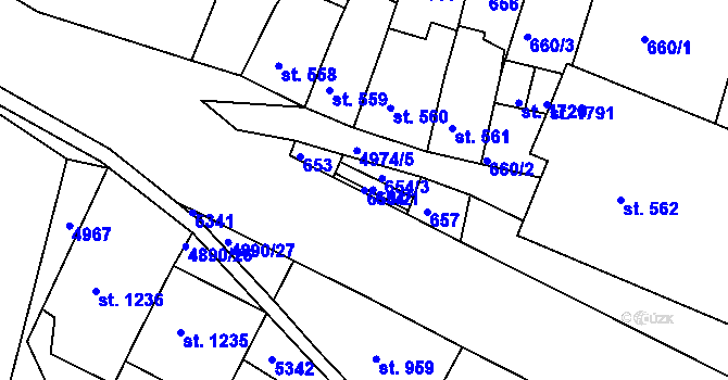 Parcela st. 654/2 v KÚ Jáchymov, Katastrální mapa